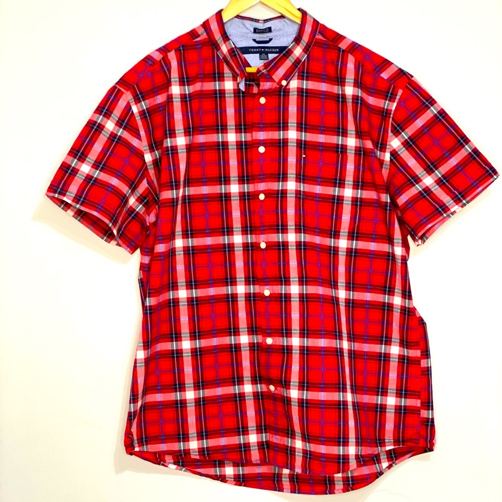 Tommy Hilfiger Red Plaid Short Sleeve button down